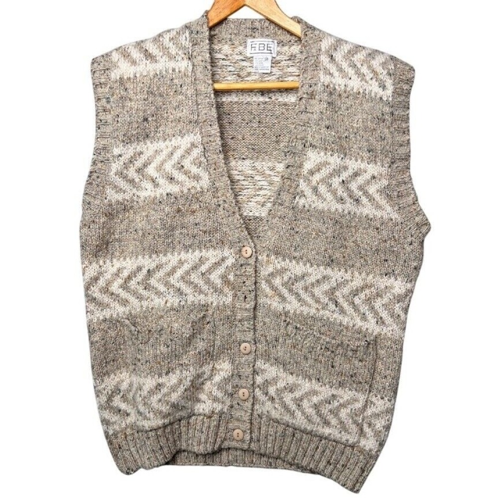 FABE Sweater Vest Pockets‎ Pullover Size Medium Neutral Grandpacore Hipster Fun